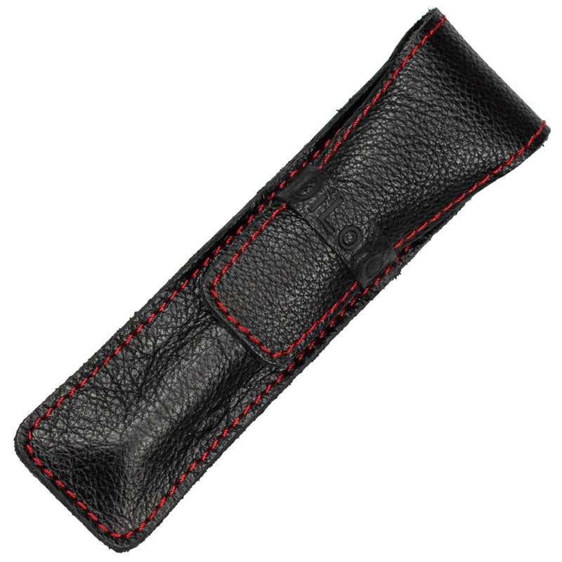 DiLoro Full Grain Leather Single Pen Case Holder Pouch Pencil Organizer (Buffalo Black w Red) - Image 2